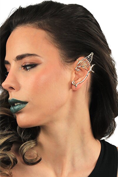 LABALABA Women's Gold Color Lacquer Plated Studded Model Left Elf Ear Earrings