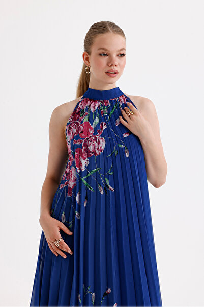 Sense Saks Floral Print Pleated Long Chiffon Evening Dress - Elb35127sf