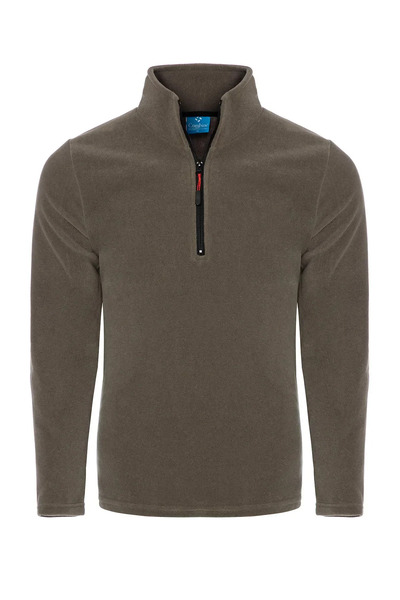 COMBİNE MİCHAİL Men's Basic Half Zipper Stand Collar Polar Brown