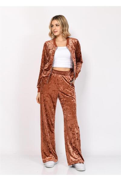 Nuseel Women's Janjan Velvet Top and Bottom Tracksuit Set Tile