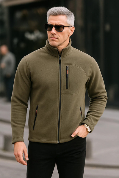 COMBİNE MİCHAİL Haki Renk Tam Fermuarlı 3 Cepli Polar