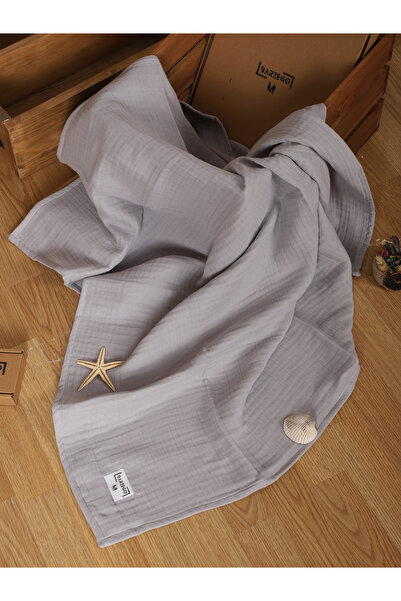 BARZEGO بطانية أطفال ناعمة من القطن 100% بأربع طبقات من الموسلين باللون الرمادي