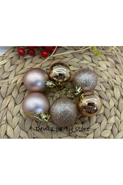 Deniz Party Store Ροζ χρυσό Πρωτοχρονιάτικο Στολίδι Cici Ball - 4 εκ., 6 τεμάχια