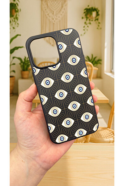 Vip Case iPhone 16 Pro Max-EVIL EYE DESENLİ Silikon Darbe Emici Klasik Korumalı Rubber Kılıf