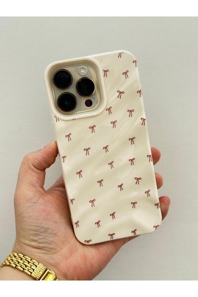 Vip Case iPhone 15 Pro Max Kamera Çıkıntılı Fiyonk Desenli 3 Boyutlu Dalgalı ...