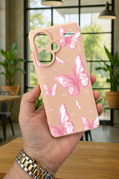 Vip Case Redmi Note 13 Pro Plus PEMBE KELEBEK DESENLİ Silikon Darbe Emici Klasik Korumalı Rubber Kılıf