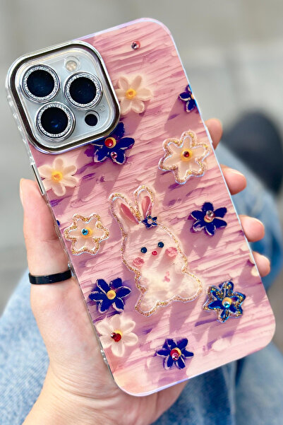 Vip Case iPhone 14 Pro Max  Uyumlu Çiçek Desenli Kendinden Lens Korumalı  Par...