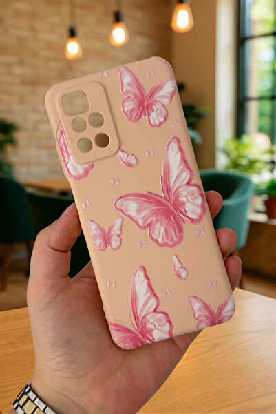 Vip Case Xiaomi Redmi 10 2022 PEMBE KELEBEK DESENLİ Silikon Darbe Emici Klasi...