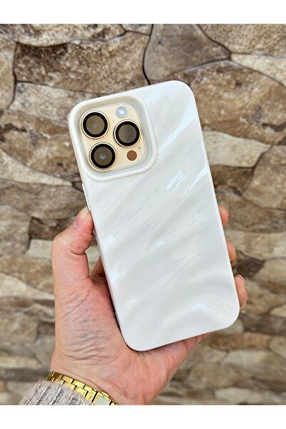 Vip Case iPhone 14 Pro Max Kamera Çıkıntılı Lüks 3 Boyutlu Su Dalgalanma Desenli Parlak Silikon Wavy Kılıf