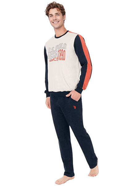 U.S. Polo Assn. Ανδρικό Σετ Πιτζάμες Μακρυμάνικο - Μπεζ, Άνετο Βαμβακερό Ύφασμα