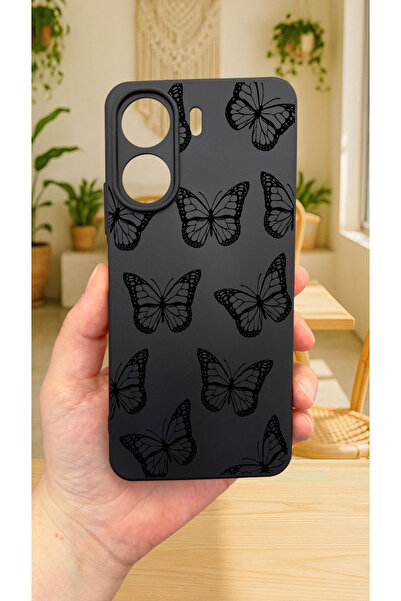 Vip Case Redmi̇ 13C-Black Butterfly Pattern Launch Camera Protected Soft Silicone Rubber Case 277