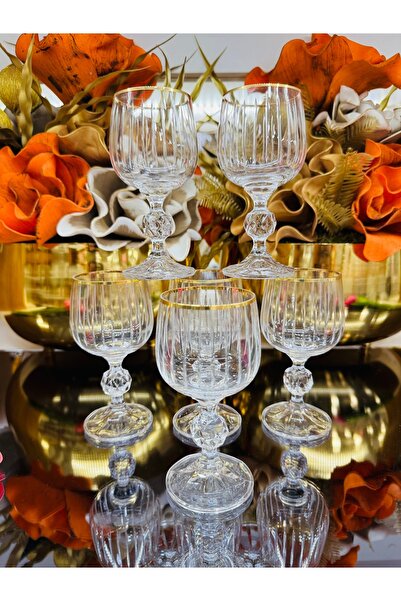 EVRA Bohemia Kristal Altın Yaldız Çubuk Kesme Kahve Yanı Su Bardağı 150cc