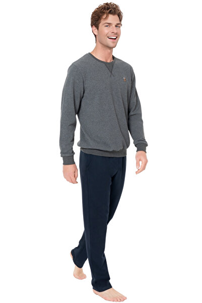 U.S. Polo Assn. Erkek Uzun Kollu Pijama Takımı - Antrasit, Pamuklu Rahat Kumaş