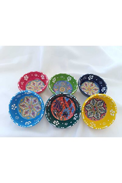 Nihal Süeda Mixed Color and Patterned Snack Bowl Sauce Bowl Breakfast Serving Bowl Lace Model Set of Six Ceramic Bowls