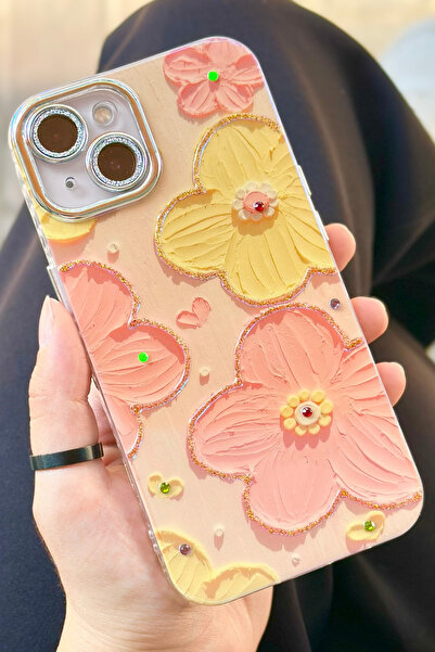 Vip Case حافظة هاتف آيفون 13 بنمط زهرة ذاتية الحماية للعدسة مطلية بالكهرباء ولامعة وعصرية