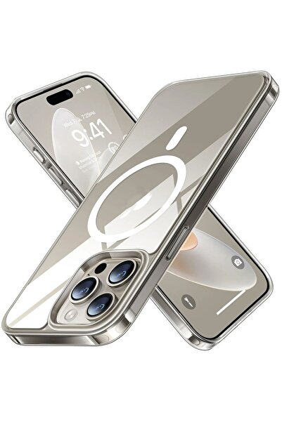 Vip Case Apple iPhone 15 Pro Max Uyumlu Kılıf Gerçek Magsafe Özellikli Darbe Dayanıklı Sert Şeffaf V-Mags