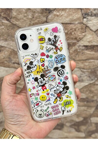 Vip Case Apple iPhone 12-12 Pro Uyumlu Kılıf Mickey Mix Desenli Magsafe Özellikli Sert Şeffaf V-Mags 277