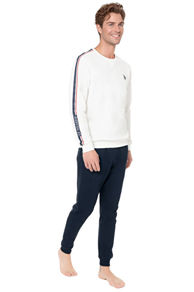 U.S. Polo Assn. Men's Long Sleeve Relaxed Fit Cotton Pajama Set - Ecru