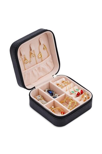 SheSee Seyahat Boy Takı Organizer Kutusu Mücevher Aksesuar Çantası Yüzük Küpe Düzenleyici Siyah