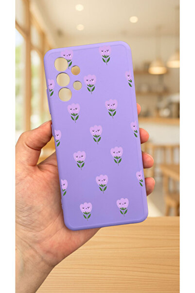 Vip Case Samsung Galaxy A32-LİLA LALE DESENLİ Silikon Darbe Emici Klasik Korumalı Rubber Kılıf