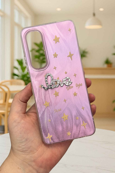 Vip Case Realme C65 Uyumlu Hologramlı Renk Değiştiren Yıldız Desenli Taşlı Ya...