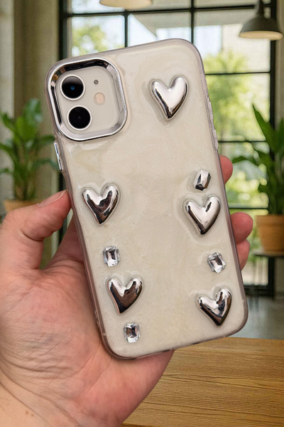 Vip Case iPhone 11 Uyumlu Epoksili 3D Figürlü Kalpli Kurdelalı Parlak Şık Mod...