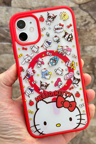 Vip Case Iphone 11 Hello Kity Magsafe Wireless Şarj Özellikli Silikon Kamera Çıkıntılı Kity Mix Rema Kılıf277