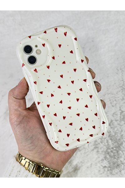 Vip Case iPhone 12 - Sağlam Darbe Emici Kamera Çıkıntılı Minik Kalp Desenli Mock Kılıf