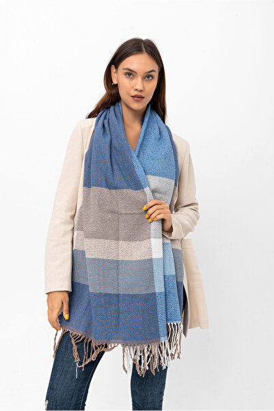 Axesoire 13807 М'яка тканина з візерунком у вигляді спинки риби Sax Синій товстий шарф на плечі