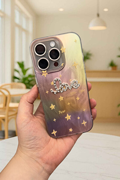Vip Case iPhone 16 Pro Uyumlu Hologramlı Renk Değiştiren Yıldız Desenli Taşlı...