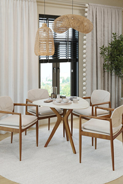 PLASMOB 90x90cm Üçgen Masa Traverten-Ceviz Mutfak Masası-Balkon Masası Trio M...