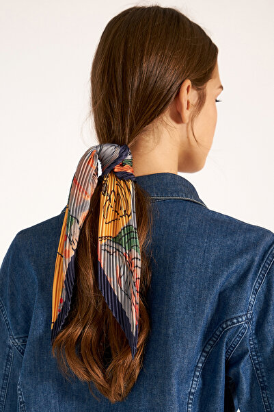 Axesoire 13464-1 Φουλάρι μπαντάνα από σατέν με πλισέ με λουλουδάτο σχέδιο