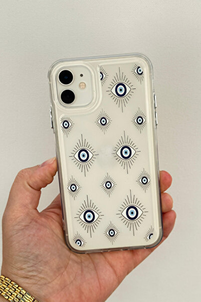 Vip Case iPhone 12/12PRO-Parlak Metal Tuşlu Mavi Göz Desenli Basmalı Darbe Em...
