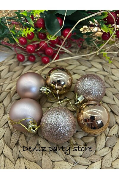 Deniz Party Store Ροζ χρυσό Πρωτοχρονιάτικο Στολίδι Cici Ball - 4 εκ., 6 τεμάχια