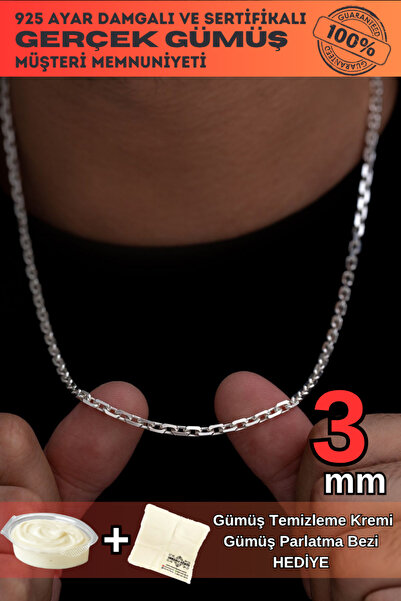 OSMANLI GÜMÜŞ Erkek Gümüş Kolye - 3mm Forse Model 925 Ayar Erkek Gümüş Kolye ...