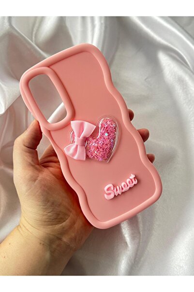 Vip Case Samsung Galaxy A05 Renkli Kalp Kurdele Detaylı Simli Dalgalı Sweety ...