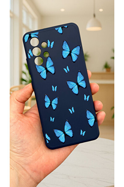 Vip Case Samsung Galaxy A32-MAVİ KELEBEK DESENLİ Silikon Darbe Emici Klasik Korumalı Rubber Kılıf