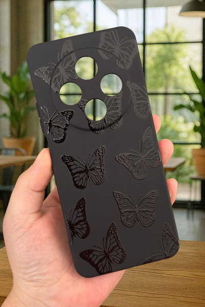 Vip Case Redmi 14C -SİYAH KELEBEK DESENLİ Silikon Darbe Emici Klasik Korumalı...