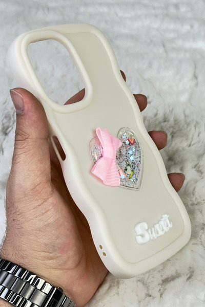 Vip Case Infi̇ni̇x Hot 40 Compatible Colorful Heart Ribbon Detailed Glittery Wavy Sweety Case