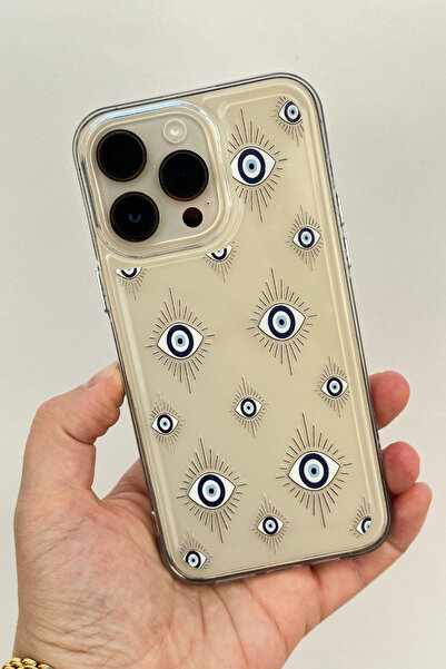 Vip Case iPhone 13 PRO MAX-Parlak Metal Tuşlu Mavi Göz Desenli Basmalı Darbe ...
