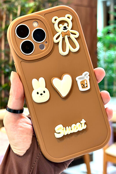 Vip Case iPhone 14 Pro Max Uyumlu  Ayıcık Desenli Sevimli 3 Boyutlu Tatlı Şir...
