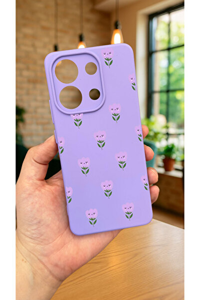 Vip Case Xiaomi Redmi Note 13 4G Uyumlu MİNİ LALE DESENLİ Silikon Darbe Emici Klasik Korumalı Rubber Kılıf