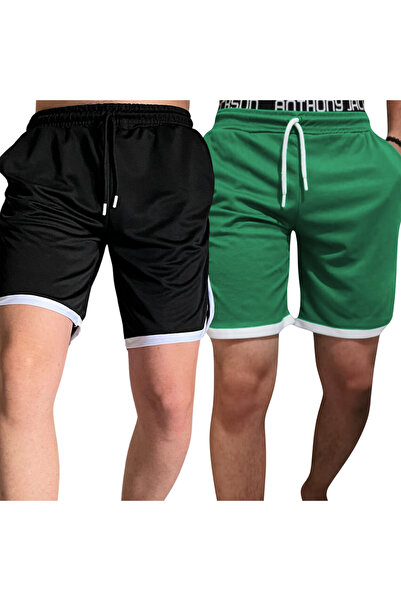 Deep sense Men's Black White Red Green Sports Shorts Basketball Football Striped Shorts Fitness Running Bermuda