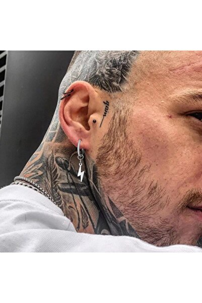 Lynare Delikli Trend Şimşek Model Sallantılı Erkek/Kadın Çelik Gri Küpe 1 Adet