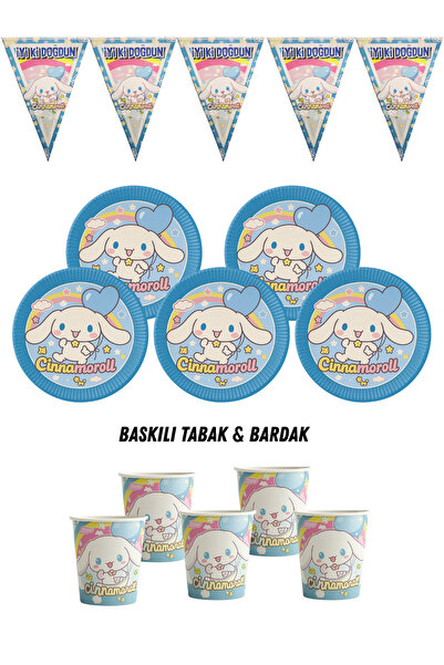 HAPPYLOOPPARTY Cinnamoroll Cinnamoron 24 Kişilik Tabak , Bardak , Flama Bayra...