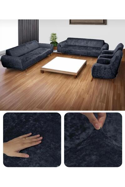 Home Kadife Geçirmeli Koltuk Örtü Seti 3+3