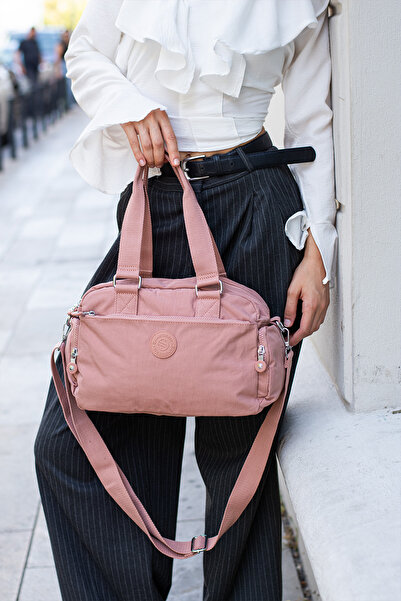 Çanta Trend Unisex Crinkle Fabric Pink Colored Shoulder and Crossbody Bag