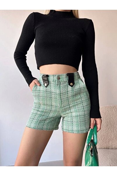 By Mop Snap-on black bridge tweed shorts green