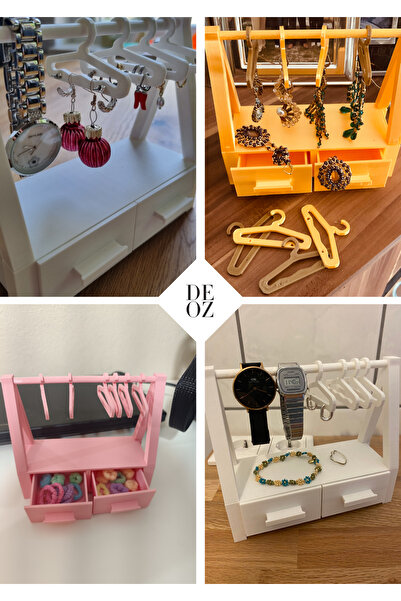 DEOZ3D ZarifÇekmece – حامل مجوهرات متعدد الأغراض مع شماعات وأدراج (للأقراط والخواتم والقلادات)