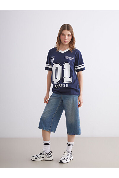 LC Waikiki Γυναικείο μπλουζάκι με λαιμόκοψη σε σχήμα V με στάμπα Χάρι Πότερ